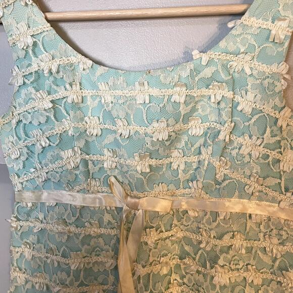 Vintage Handmade Regency Style Floral Lace Blue A-Line Dress SZ S | Bridgerton - Picture 8 of 14